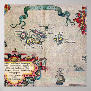 Póster Mapa Antiguo de Azores - Exploración de Navegación