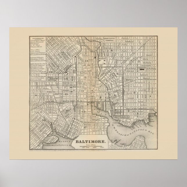Póster Mapa antiguo de Baltimore Maryland 1866 (Frente)