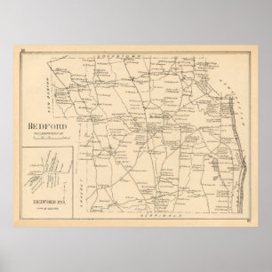 Póster Mapa antiguo de Bedford NH (1892)