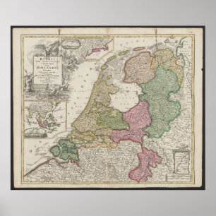 Póster Mapa antiguo de Bélgica y Países Bajos de 1702-170