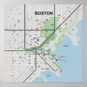 Póster Mapa Antiguo de Boston Massachusetts, Mapa de Bost