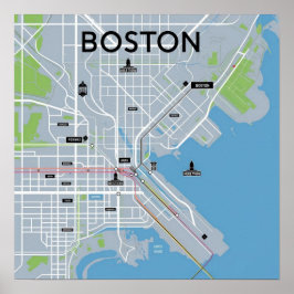 Póster Mapa Antiguo de Boston Massachusetts, Mapa de Bost