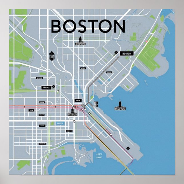 Póster Mapa Antiguo de Boston Massachusetts, Mapa de Bost (Frente)