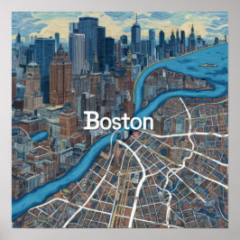 Póster Mapa Antiguo de Boston Massachusetts, Mapa de Bost