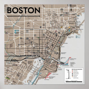 Póster Mapa Antiguo de Boston Massachusetts, Mapa de Bost