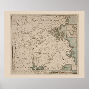 Póster Mapa antiguo de Boston y sus alrededores 1775
