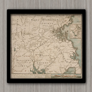 Póster Mapa antiguo de Boston y sus alrededores 1775