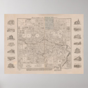 Póster Mapa antiguo de Calgary Canadá (1913)