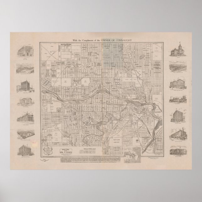 Póster Mapa antiguo de Calgary Canadá (1913) (Frente)