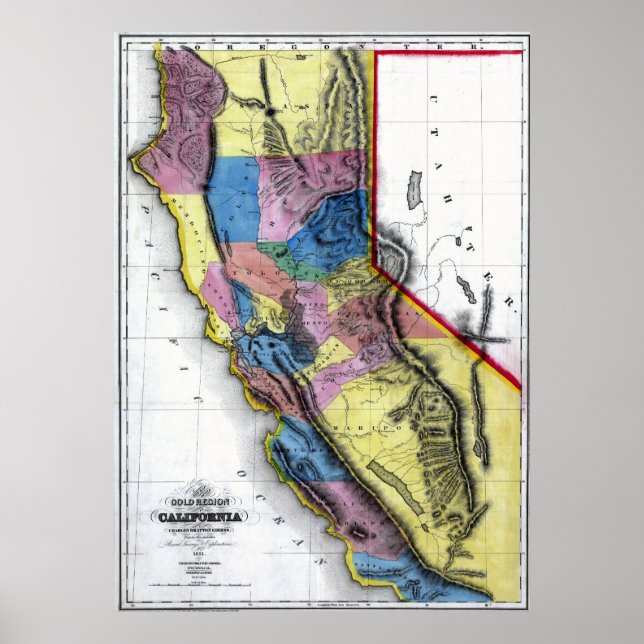 Póster Mapa antiguo de California de 1851 (Frente)