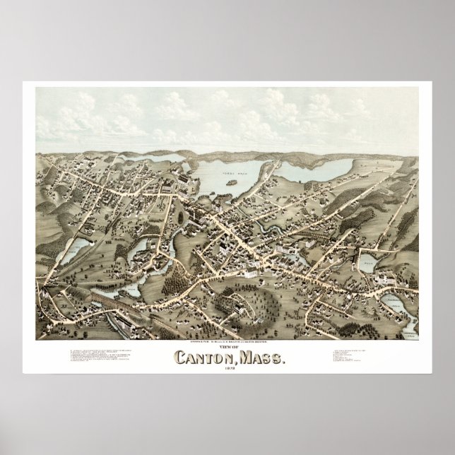 Póster Mapa antiguo de Cantón, Massachusetts en 1878 (Frente)