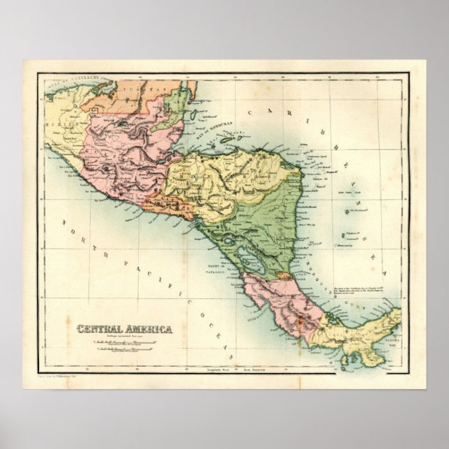 Póster Mapa antiguo de Centroamérica (Frente)