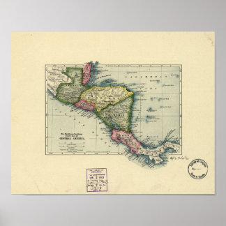 Póster Mapa antiguo de Centroamérica - 1902