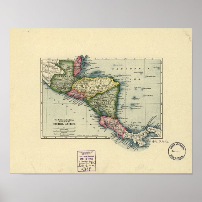 Póster Mapa antiguo de Centroamérica - 1902 (Frente)