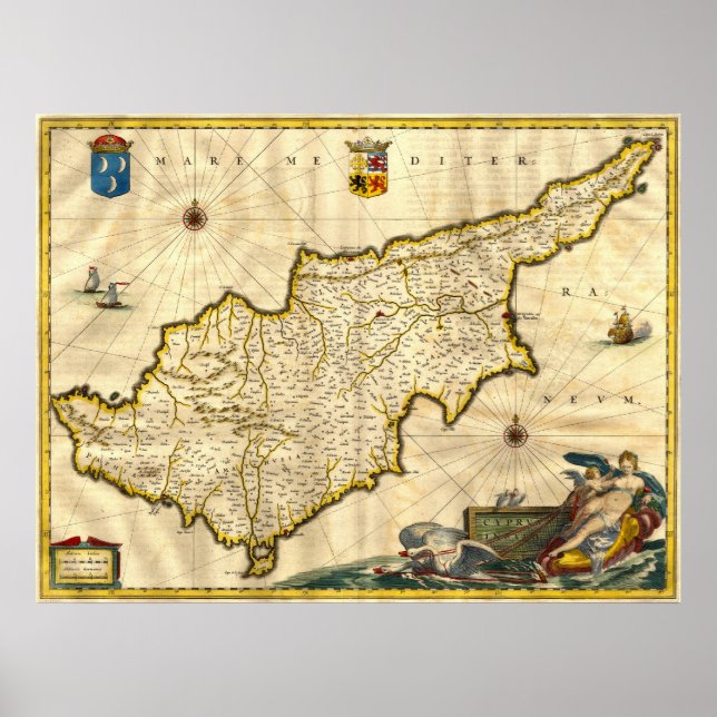 Póster Mapa antiguo de Chipre (Frente)