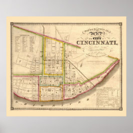 Póster Mapa antiguo de Cincinnati Ohio