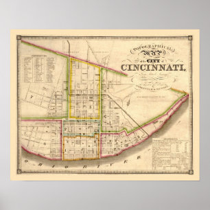 Póster Mapa antiguo de Cincinnati Ohio