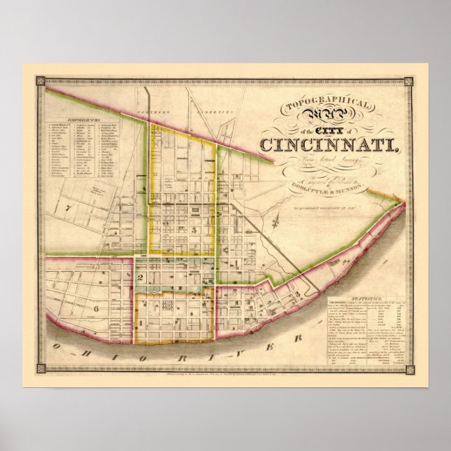 Póster Mapa antiguo de Cincinnati Ohio (Frente)