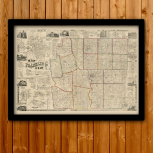 Póster Mapa antiguo de Columbus, Condado de Ohio y Frankl