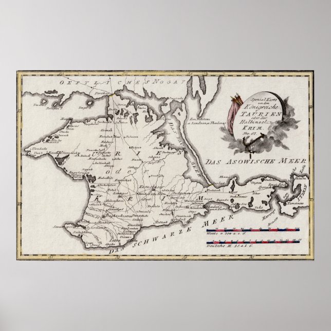 Póster Mapa antiguo de Crimea, la península de Crimea, 17 (Frente)