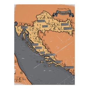 Póster Mapa antiguo de Croacia Vintage