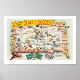 Póster Mapa Antiguo de Dakota del Sur Impreso
