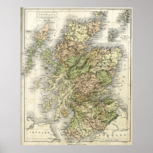 Póster Mapa antiguo de Escocia