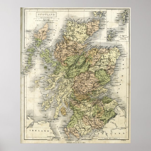Póster Mapa antiguo de Escocia (Frente)
