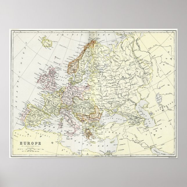 Póster Mapa antiguo de Europa (Frente)