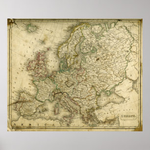 Póster Mapa antiguo de Europa