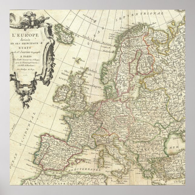 Póster Mapa Antiguo de Europa (Frente)