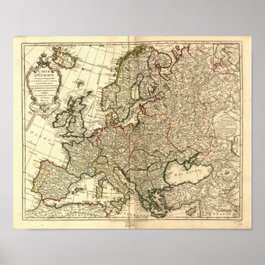 Póster Mapa antiguo de Europa Zazzle es