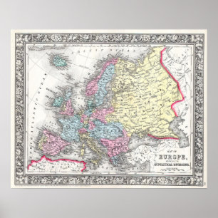 Póster Mapa antiguo de Europa, 1860