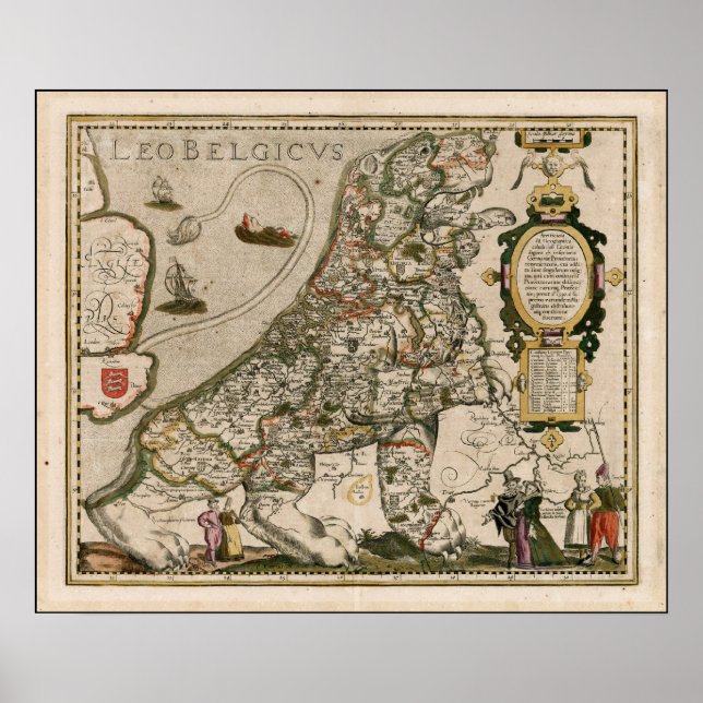 Póster Mapa antiguo de Europa como león (Frente)