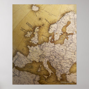Póster Mapa antiguo de Europa. Mundo viejo