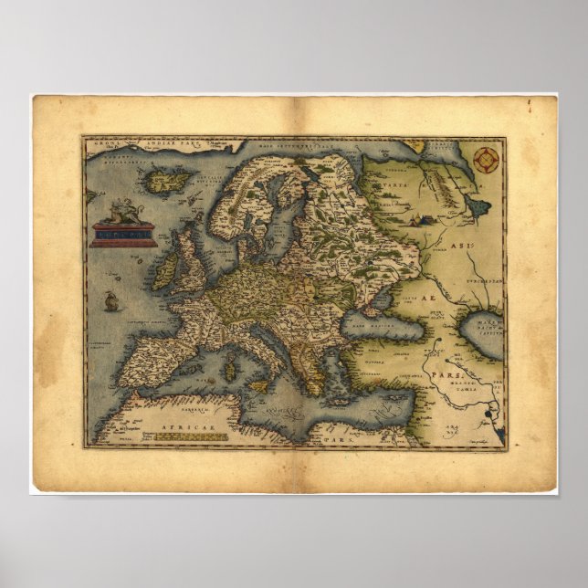 Póster Mapa antiguo de Europa ORTELIUS ATLAS 1570 A.D. (Frente)