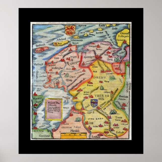 Póster Mapa antiguo de Fiesland - Fryslân - Frisia Occide (Frente)