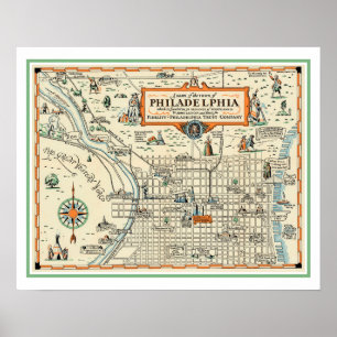Póster Mapa antiguo de Filadelfia 16x20 impreso