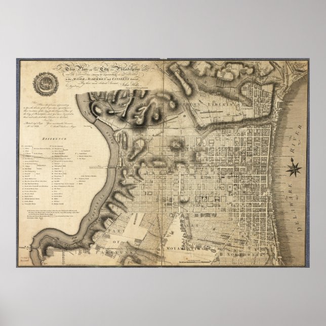 Póster Mapa antiguo de Filadelfia Pennsylvania de 1796 (Frente)