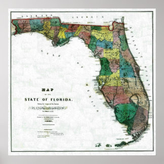Póster Mapa antiguo de Florida de 1856