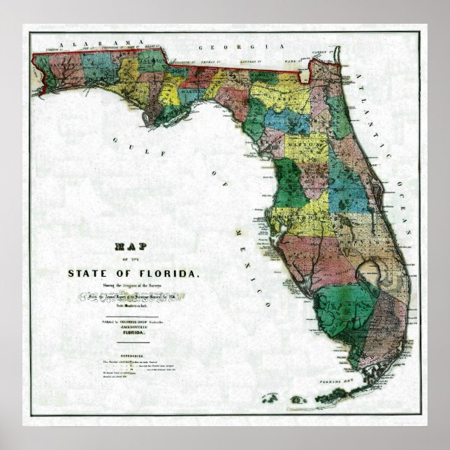 Póster Mapa antiguo de Florida de 1856 (Frente)