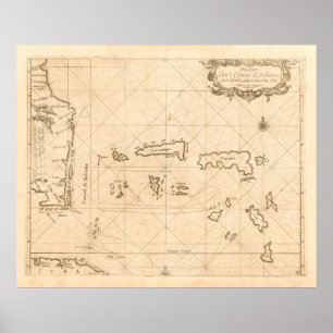 Póster Mapa antiguo de Florida y Bahamas (1680)