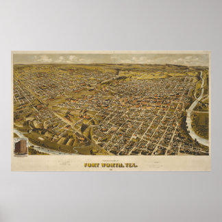Póster Mapa antiguo de Fort Worth, Texas, EE.UU.