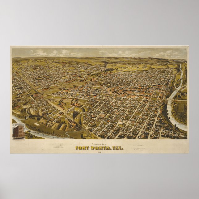 Póster Mapa antiguo de Fort Worth, Texas, EE.UU. (Frente)