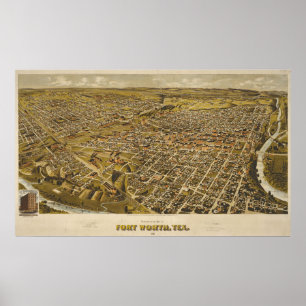 Póster Mapa antiguo de Fort Worth, Texas, EE.UU.