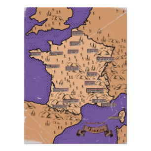 Póster Mapa Antiguo de Francia