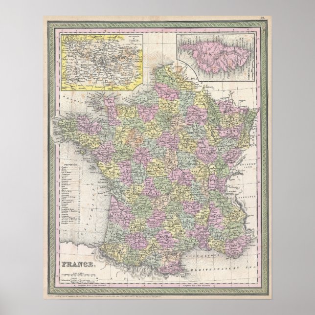 Póster Mapa antiguo de Francia, 1853 (Frente)