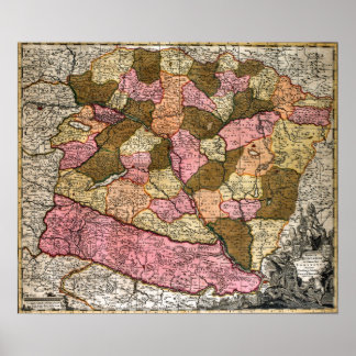 Póster Mapa antiguo de Hungría