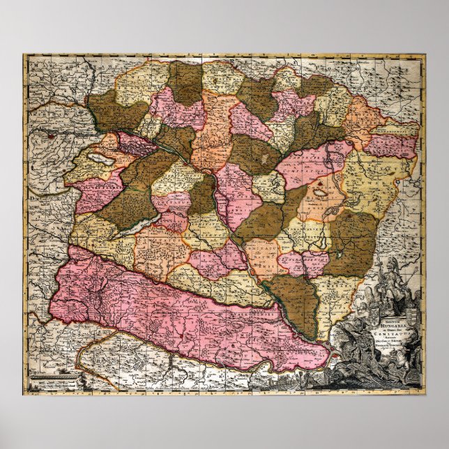 Póster Mapa antiguo de Hungría (Frente)