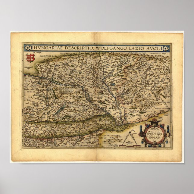 Póster Mapa antiguo de Hungría ORTELIUS ATLAS 1570 A.D. (Frente)